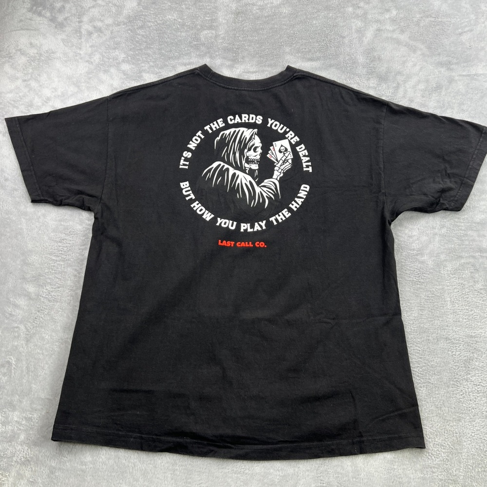 Last Call Co Grim Reaper Graphic T-Shirt 2XL Black Men Streetwear Poker Skate